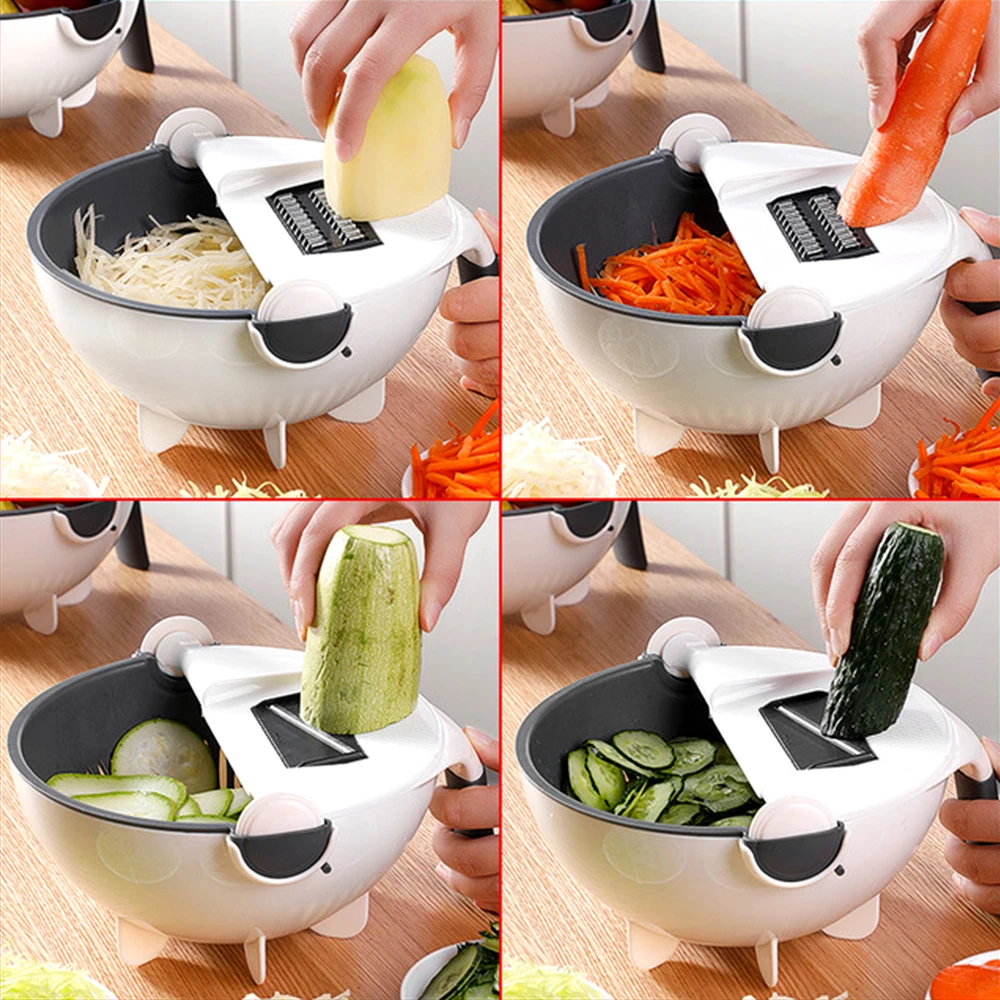 vegetables cutter with drain basket / 6 In 1 Multifunctional Grater Silk Strip Grater Corrugated Slicer Potato Masher Manual Drain Basket