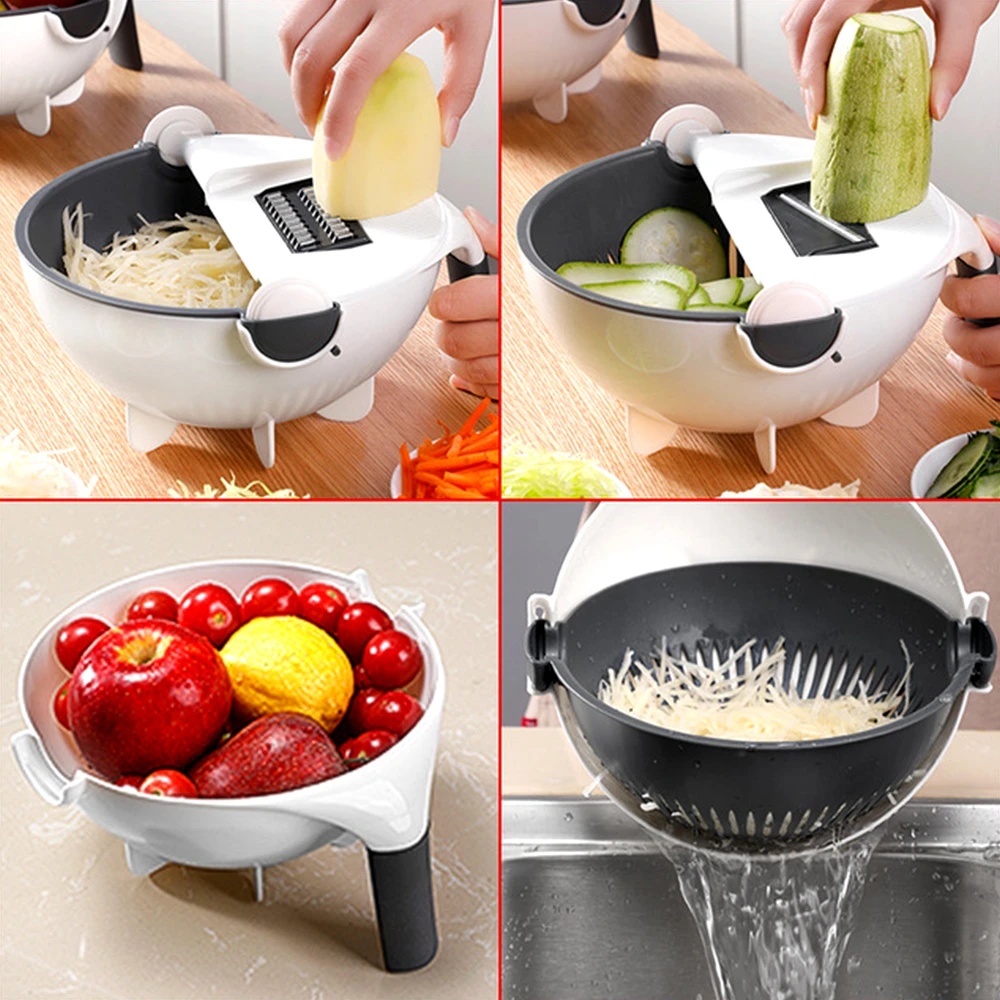 vegetables cutter with drain basket / 6 In 1 Multifunctional Grater Silk Strip Grater Corrugated Slicer Potato Masher Manual Drain Basket